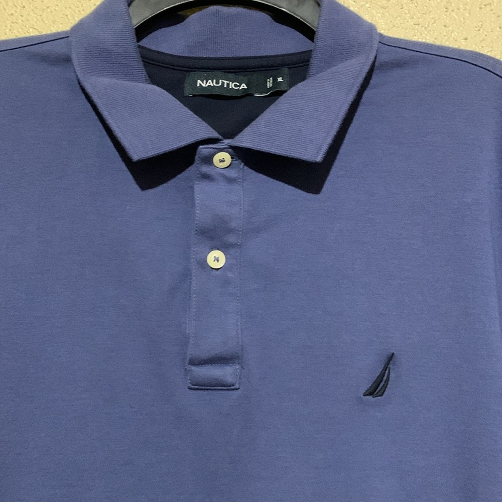 Nautica Men's Polo Shirt XL Stretchy Short Sleeve Pull Over LOGO Blue Cotton - Picture 4 of 13
